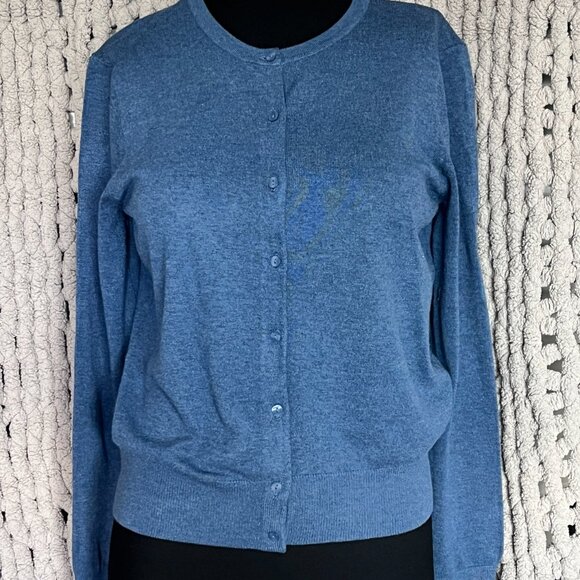 2 H&M Fine Knit Crewneck Cardigans Navy Blue & Medium Blue SIze M - Picture 3 of 16